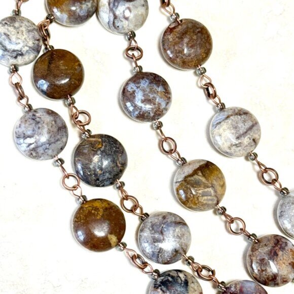 Natural Earthy Agate Star Pendant Long Necklace, Genuine Gemstone + Copper Links - Picture 8 of 16